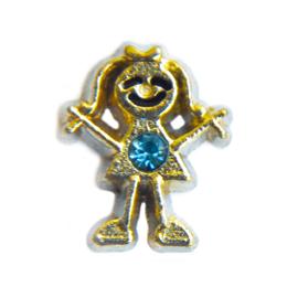 Charm niña dorada piedra azul