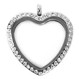 Locket plata corazon oval piedras